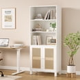 thumbnail image 4 of Farini Tall 5 Tier Bookcase, Storage Shelf with Rattan Doors for Living Room, Office, Library, White, 4 of 8