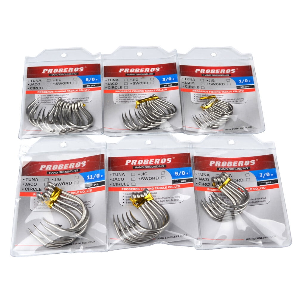 Big Game Hook Sizes 1/0 to 13/0 Stainless Steel Sharp Fishing Saltwater Hooks
