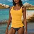 thumbnail image 2 of VEKDONE Tankini Swimsuit for Women Two Piece Sleeveless Scoop Neck Solid Color Tank Tops with Bottoms Casual Stretch Chest Pad Bathing Suit Athletic Set Yellow XXL, 2 of 5
