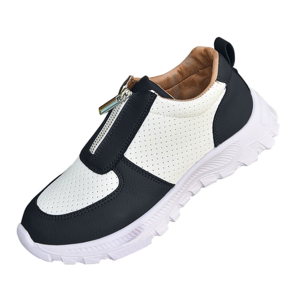 KEGIRLOM Women's Fashion Casual Spring And Fall Color Matching Front Zipper Lazy Shoes Sneakers Black Size 6.5