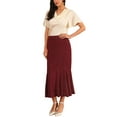 thumbnail image 2 of Women's Lace Floral Skirts Ruffle Hem High Waist Cocktail Midi Skirt S Wine Red, 2 of 6