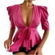 thumbnail image 1 of Mujeres Top Tie V-Neck Ruffle Slim Blusa Moda Camiseta Blusa Tops Fridja  hkj1882, 1 of 9