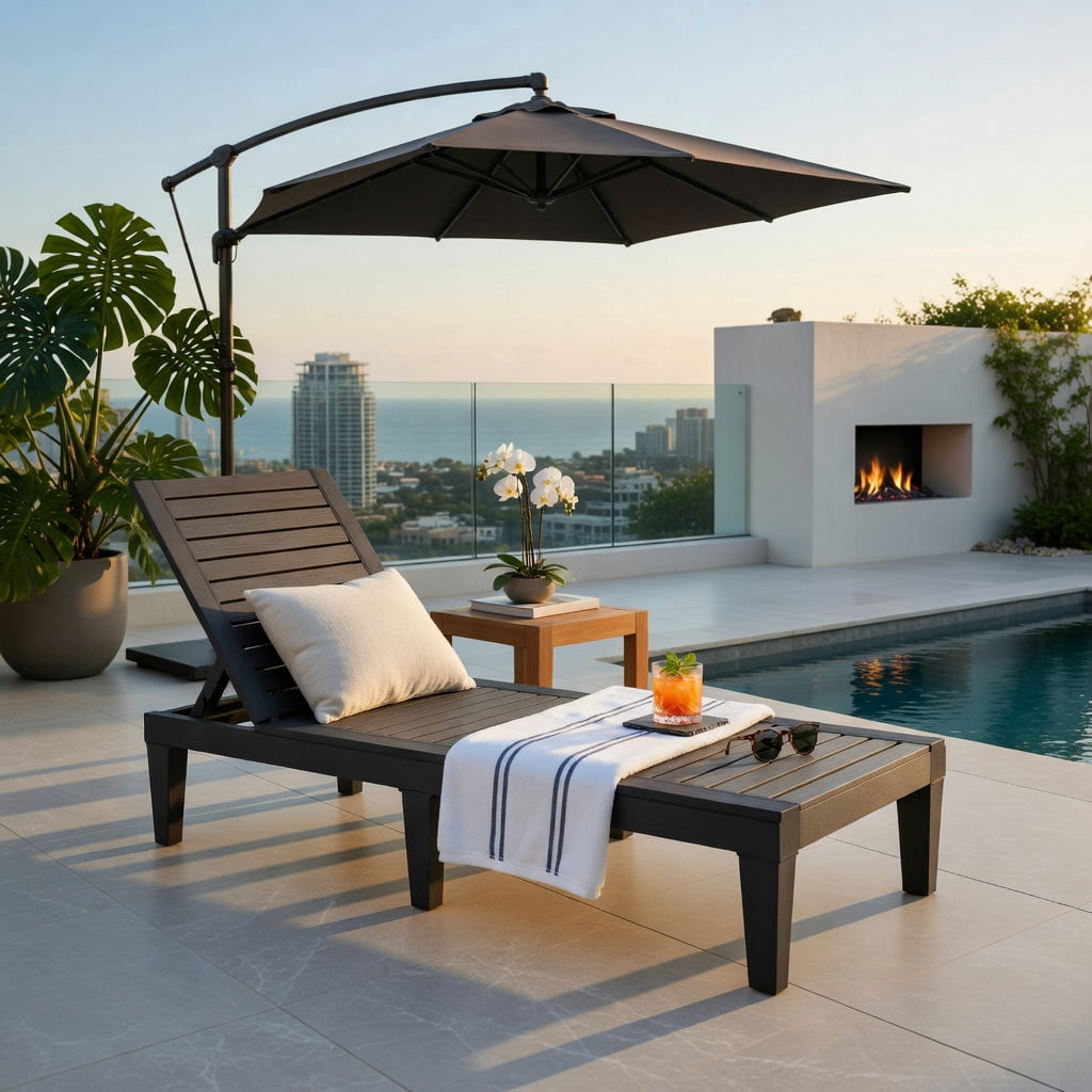 Hommoo Heavy-Duty Outdoor Recliner Chair with 5-Position Adjustable Backrest, 400 lb Capacity Patio Lounge Chair, Black