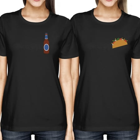Taco and Beer BFF Women's Best Friend Matching Black T-shirts Tees for