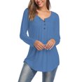 thumbnail image 6 of SHIBEVER Fall Casual Button Tunics Tops for Women Long Sleeve Trendy V Neck Pleated T-Shirts Blouses Lightblue, 6 of 6