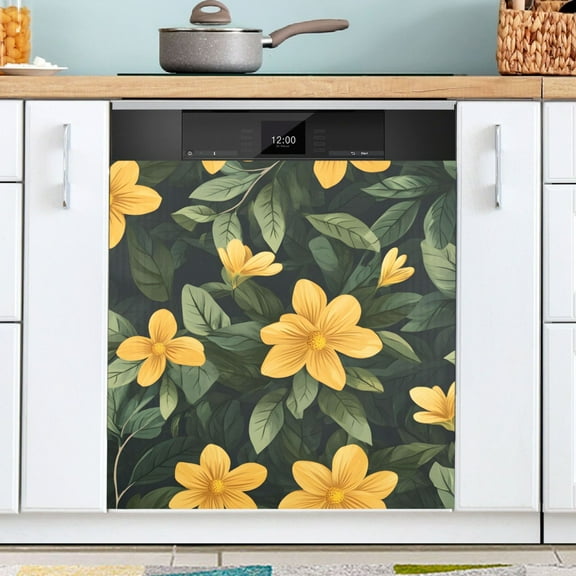 Ryvnso Floral with Leaves Dishwasher Magnetic Refrigerator Magnet Cover Kitchen Home Decorative 23"x26"