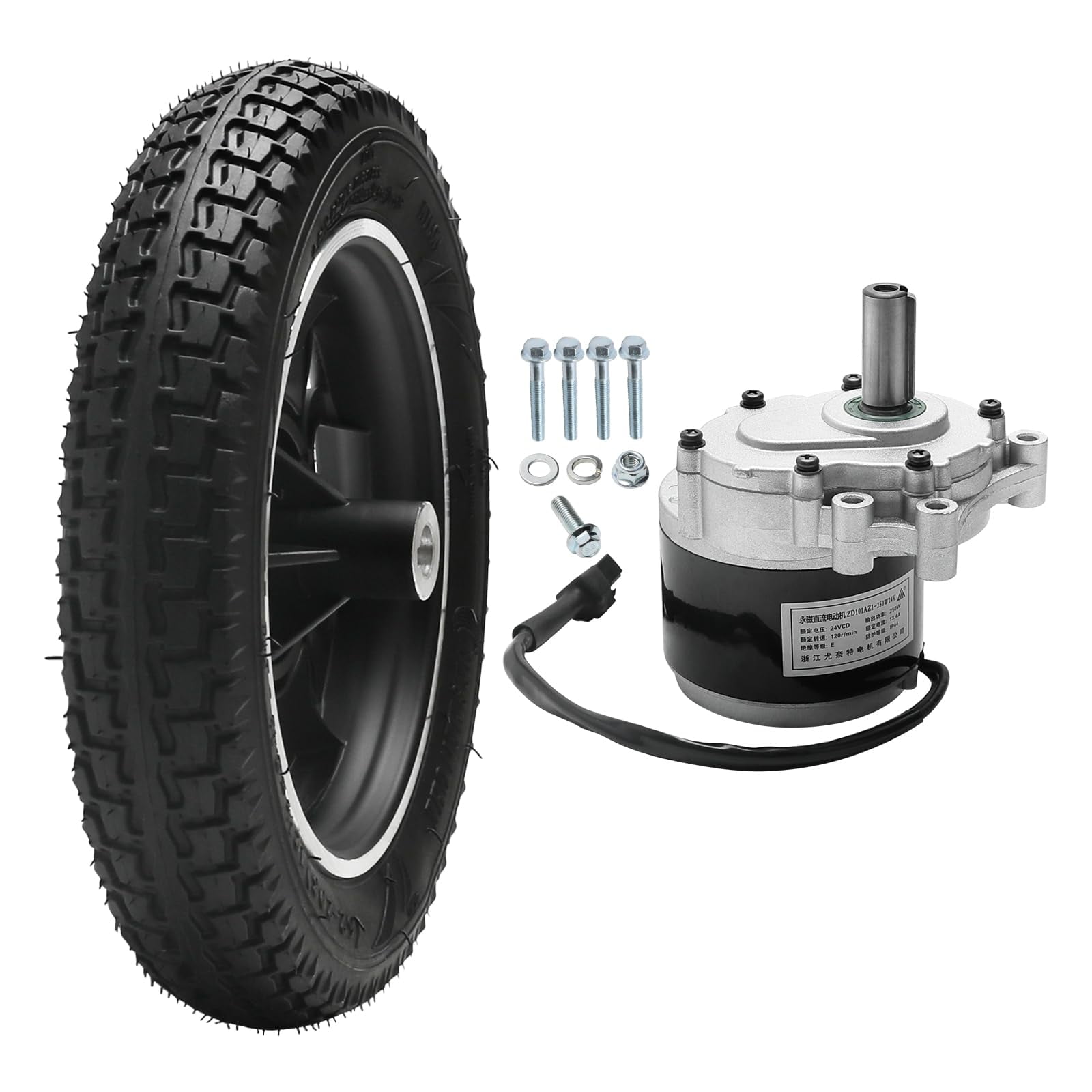 12in Electric Wheel Tire + 250W 24V Brushed DC Wheelchair Motor with 120RPM, Compatible with Joystick Mobility Scooter,Rollator Walker, & Electric Wheelchair, 12 1/2 x 2 1/4" Wheel