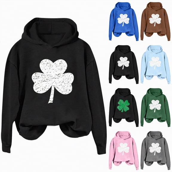 larppty Hoodies Sweatshirts for Women Lucky Shamrock Long Sleeve Shirt Casual Pullover Tops (Pink, L)