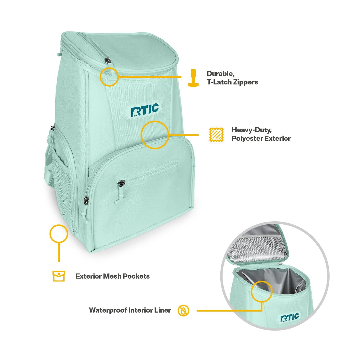 RTIC 15 Can Lightweight Backpack Insulated Cooler with Pockets, Fresh Mint