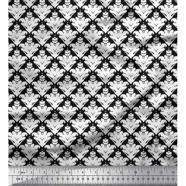 Soimoi Tissu Satin Modal Noir Orné Filigrane Damas Imprimé 1 Yard 42 Pouces de Large