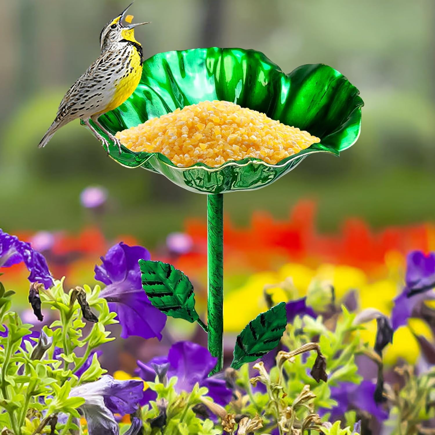 Metal Bird Baths for Outdoors, Garden Bird Bath & Bird Feeders with Metal Stake, Hummingbird Feeder for Outdoor Garden Yard Lawn Decor