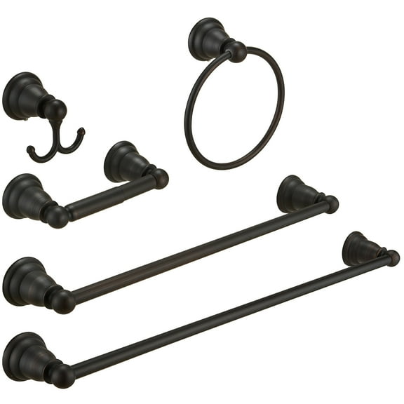 5-Piece Bath Hardware with Towel Bar Towel Hook Toilet Paper Holder and Towel Ring Set in Oil Rubbed Bronze