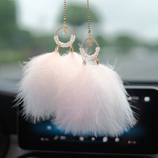 Accesorios para espejo de coche, adorno de estrella de plumas blancas, accesorios para colgar espejo retrovisor para coche, bonita decoración de diamantes oso de fresa Juguete
