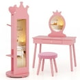 thumbnail image 1 of Gymax Kids Vanity Set Princess Makeup Dressing Table & Chair Set w/ Coat Rack Pink, 1 of 10