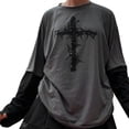 thumbnail image 2 of xiaxaixu T-Shirt Punk pour Femmes, Col Rond, Manches Longues, Imprimé Croix Vintage, 2 of 10