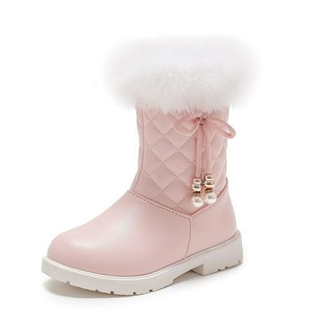 

Ediodpoh Girls Autumn And Winter Snow Boots Platform Soles Non Warm Comfort Solid Color Bow Side Zip Boots Boots for Girls Pink 12