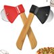 thumbnail image 1 of 2 ruedas cortadoras de pizza, cuchillo de pizza de acero inoxidable con forma de hacha con mangos de bambú y cuchillas giratorias afiladas, cortador de pizza para pasteles, pan, pasteles (negro+rojo), 1 of 5