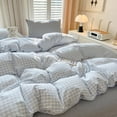 thumbnail image 3 of 3 Pieces Boho Blue Plaid Bedding Set Blue Grid Duvet Cover with Zipper Ties 100% Washed Microfiber Bedding Set Luxury Soft Breathable Durable,King Size, 3 of 6