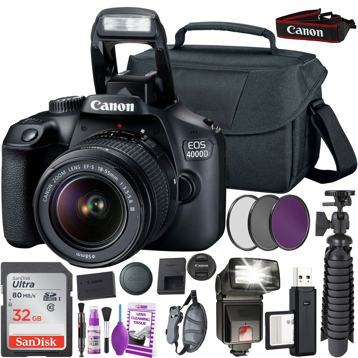 Canon 4000D DSLR Camera with EF-S 18-55mm Lens (International Version) + 64GB Memory Card(International Model)