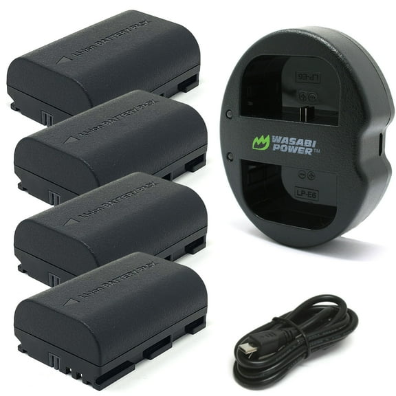 Wasabi Power Battery (4-Pack) and Dual Charger for Canon LP-E6, LP-E6N