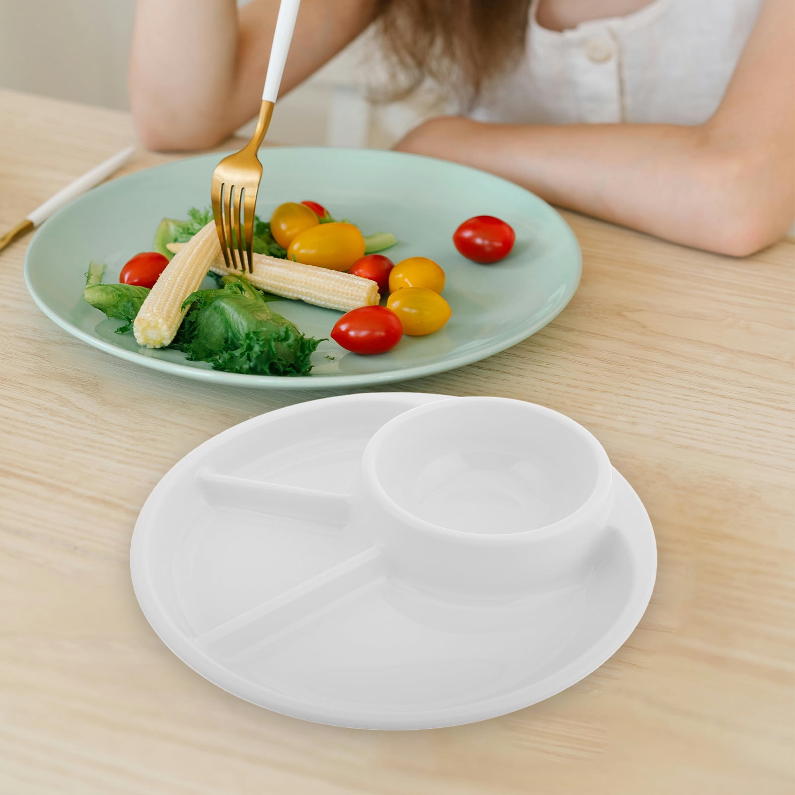 Ensemble De 3 Assiettes Divisées Avec Compartiments 22,5cm - Vaisselle Incassable Contrôle Des Portions - Bleu Jaune Orange