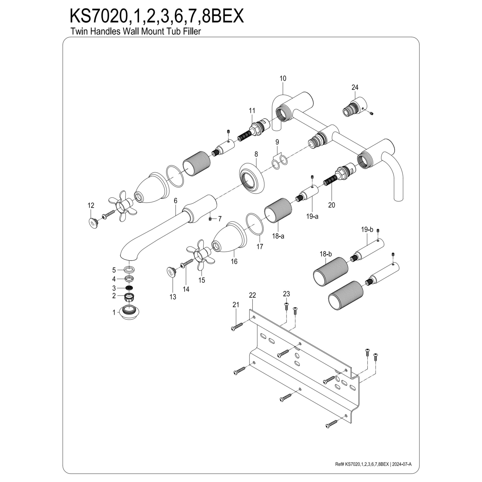Kingston Brass KS7027BEX Essex Two-Handle Wall Mount Roman Tub Faucet, Brushed Brass