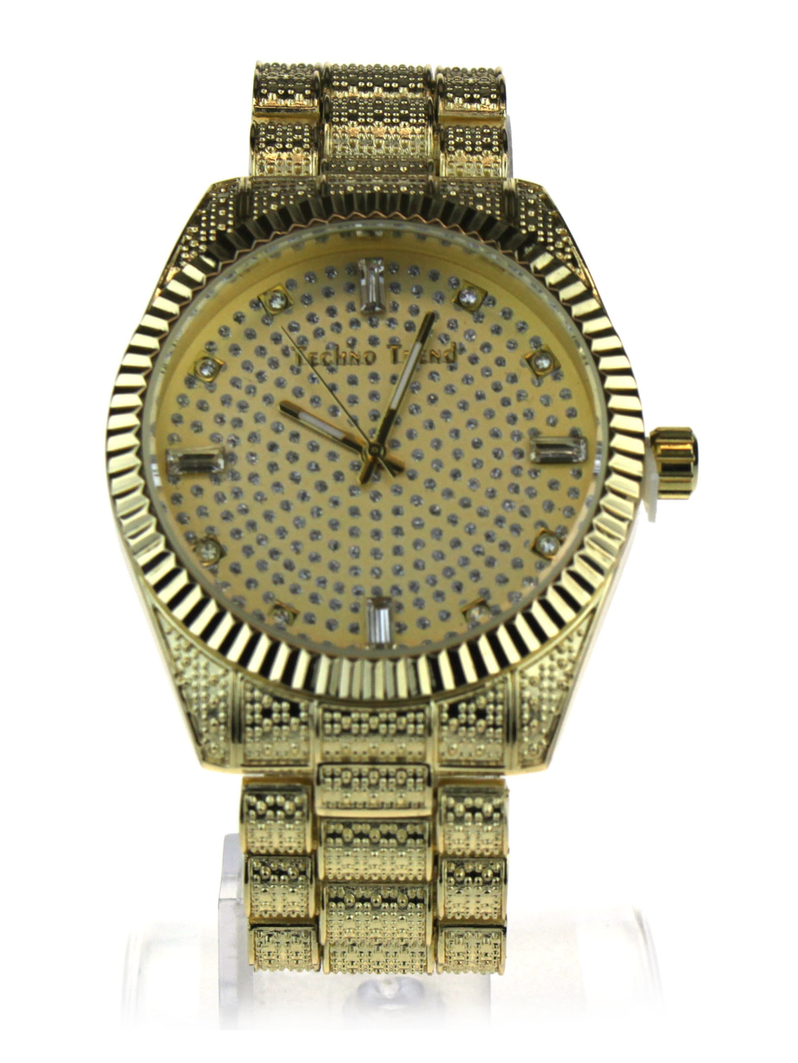 Mens Luxury Bling Iced Classic Round Analog Metal Band Wrist Watch All Gold