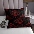 thumbnail image 3 of Manfei Victorian Damask Quilt Sets for Queen Size Bed, Vintage Baroque Floral Bed Set, Black Red Quilt Bedding Set, Breathable Bedroom Decor, 3pcs, 3 of 6
