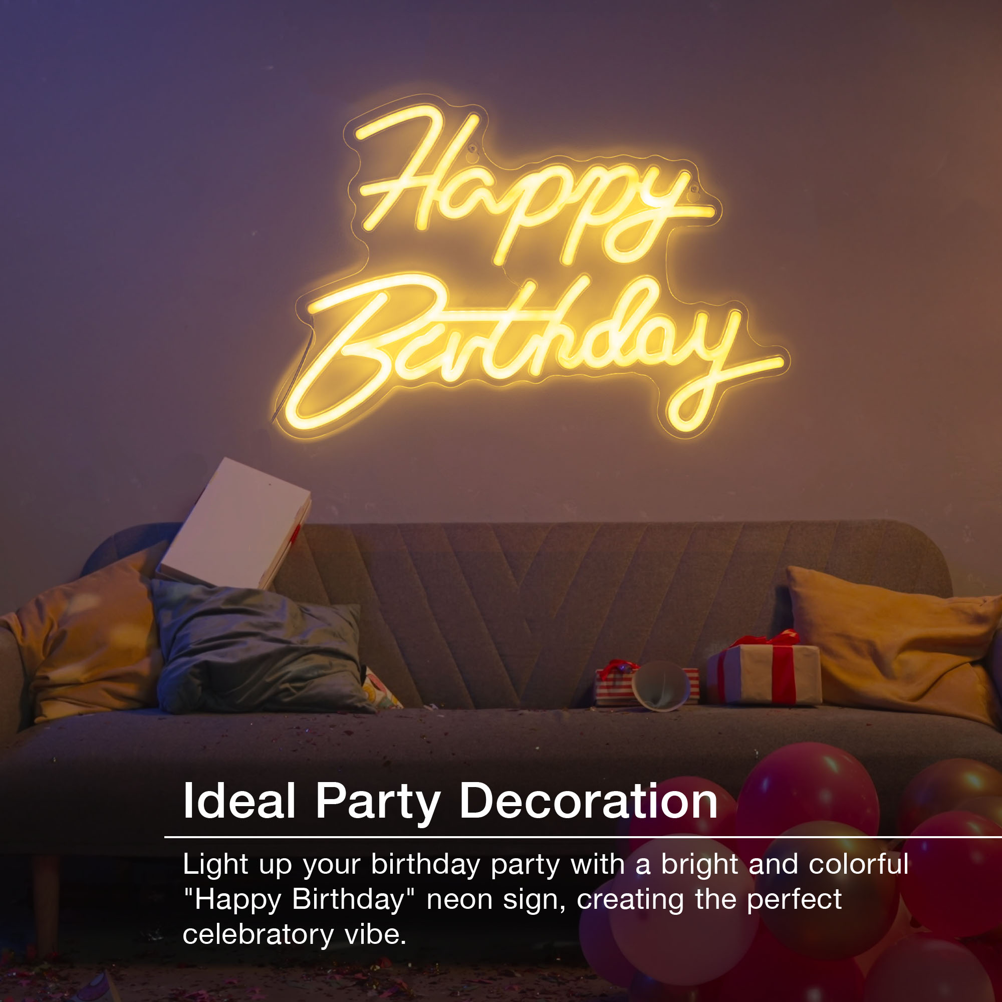 Merkury Innovations Happy Birthday LED Neon Sign 16.5" photo 5