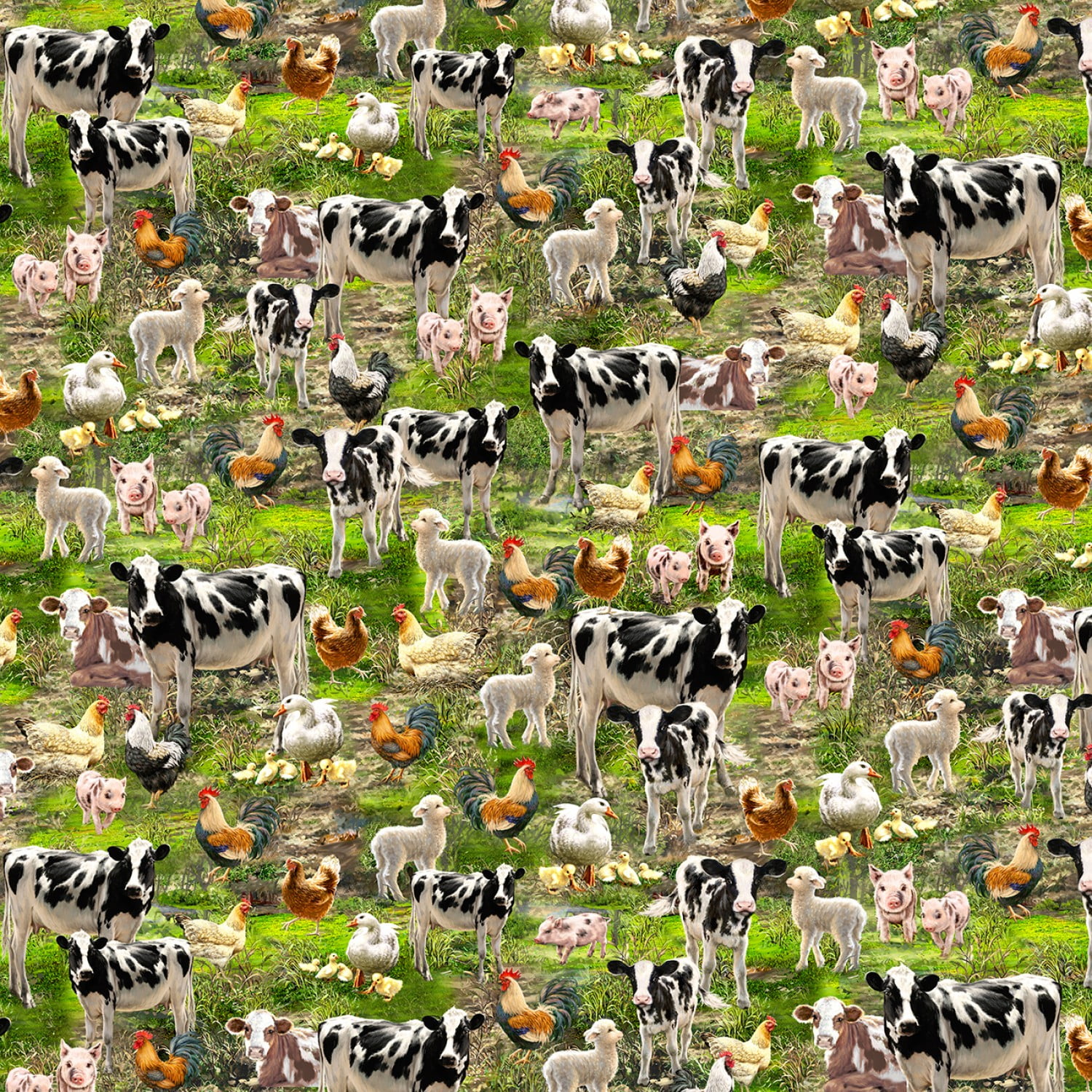 Fabric Cows Holstein Milk Cows on Green Pasture Grass Cotton Elizabeth 1/4 yard 