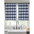 thumbnail image 3 of Navy Blue Check Semi Sheer Curtains 45 Inch Length 2 Panels Set, Farmhouse Buffalo Plaid Blue Sheer Kitchen Curtain Privacy Voile Window Curtain for Living Room Bedroom Rod Pocket Drapes, 3 of 7