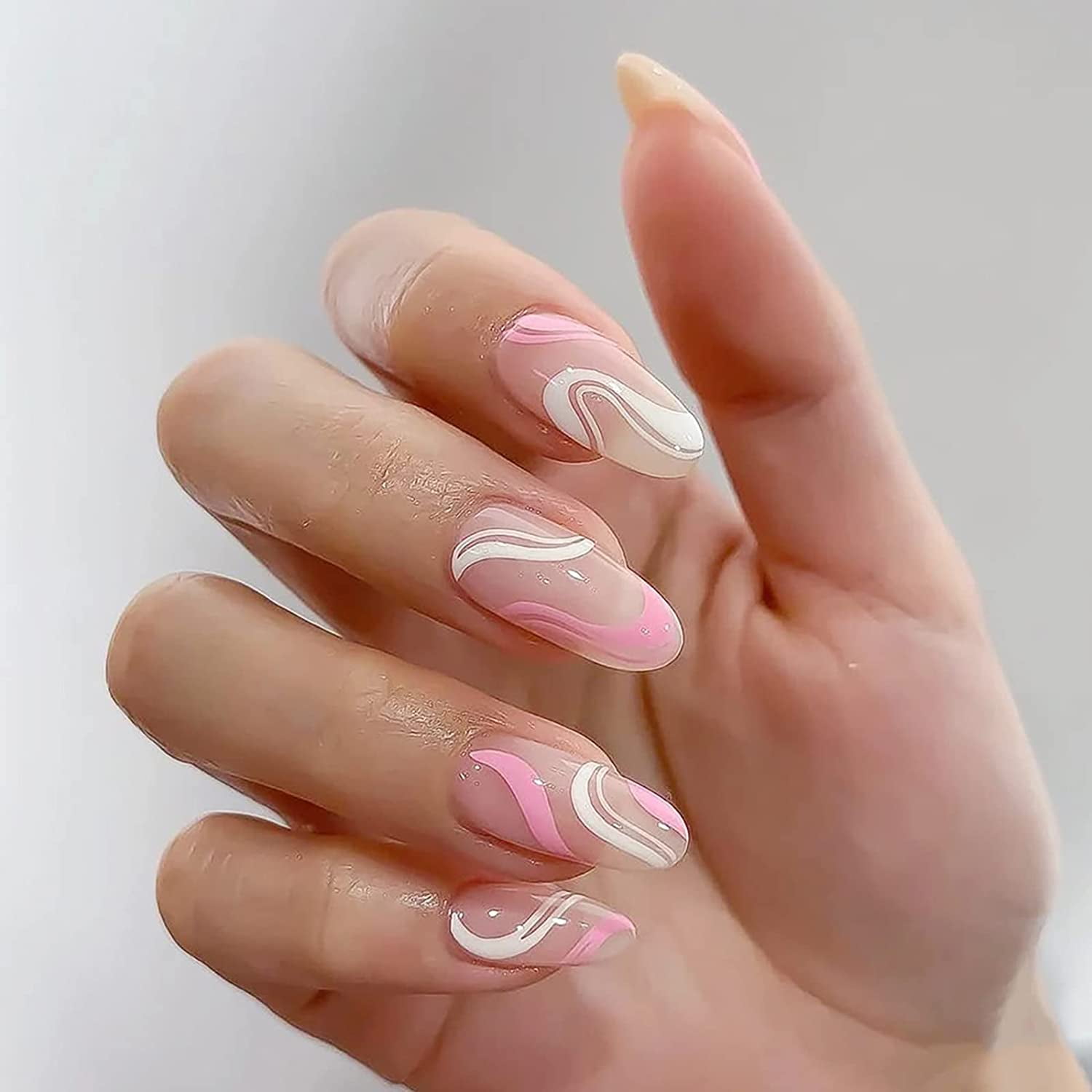 Buy Secret Lives Acrylic Press on Nails Designer Artificial Nail Extension  Almond Shape Blue and White Geometric Lines 24 pcs Set with Kit Online at  Best Prices in India - JioMart.