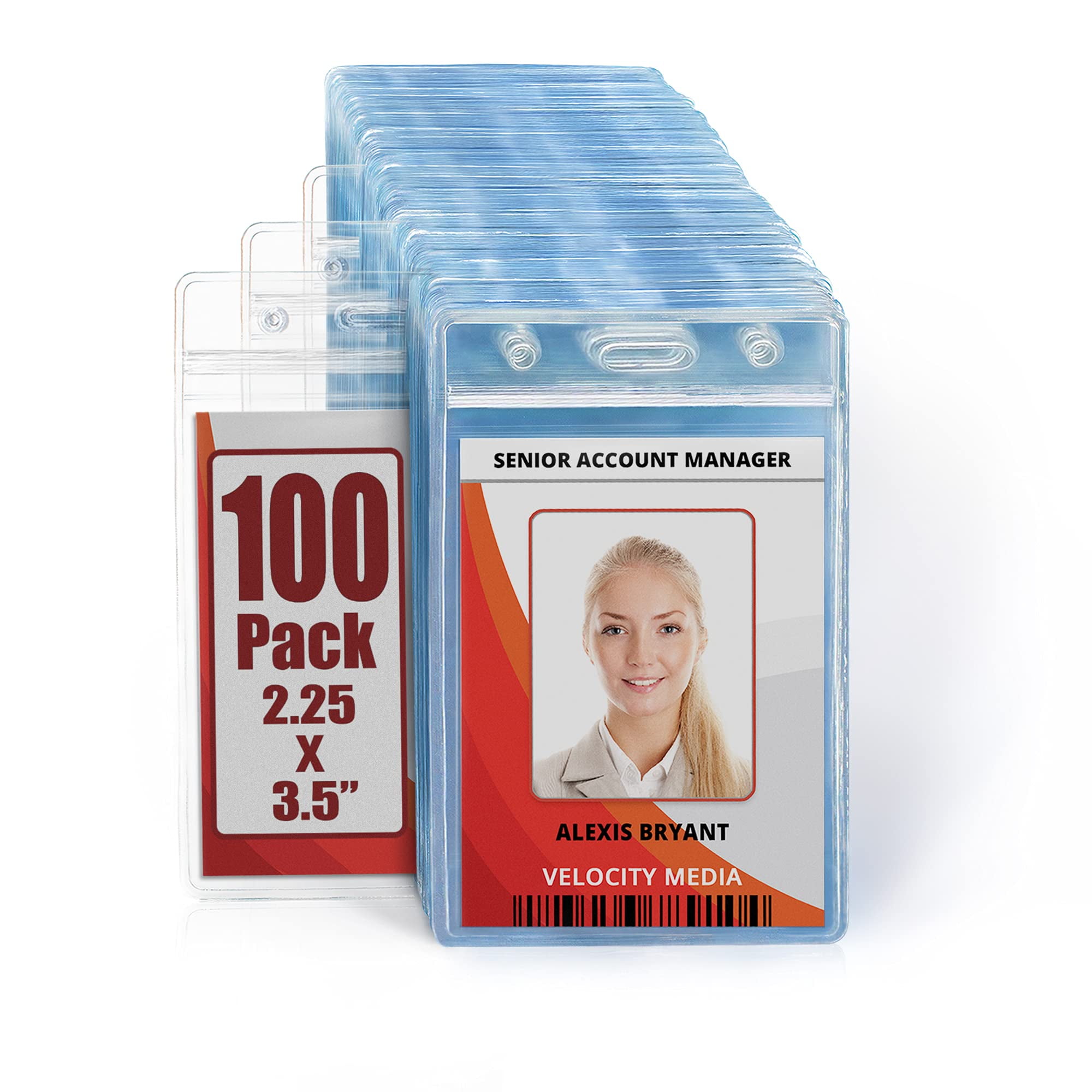 MIFFLIN Clear 2.25x3.5 Inch Vertical Plastic ID Badge Holders, 100 Pack