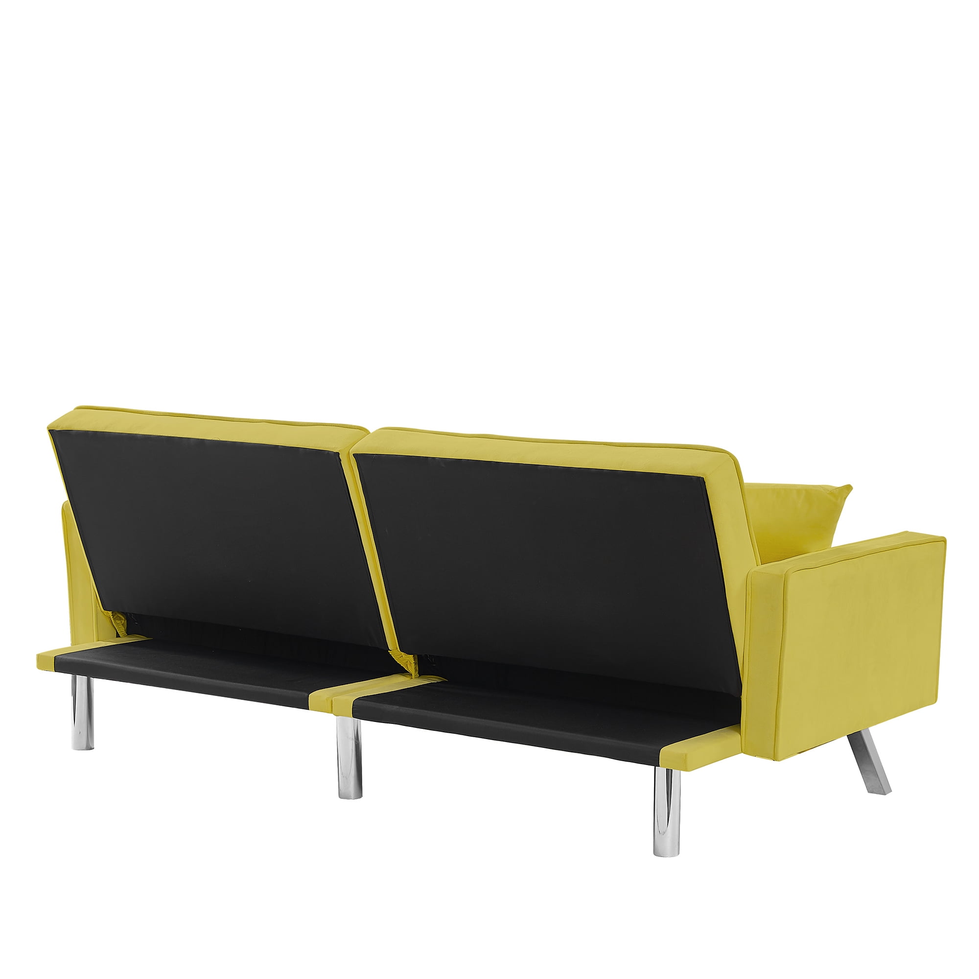 Kepooman Modern Convertible Velvet Futon Couch with 2 Pillows for Office Living Room Bedroom, Yellow Kepooman Modern Convertible Velvet Futon Couch with 2 Pillows for Office Living Room Bedroom, Yellow