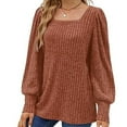 thumbnail image 4 of 2023 Cotonie Women's Square-Cut Neck Solid Color Long Sleeve Tops T-shirt Casual Summer Autumn Blouse Basic Tops,Coffee,XL, 4 of 6