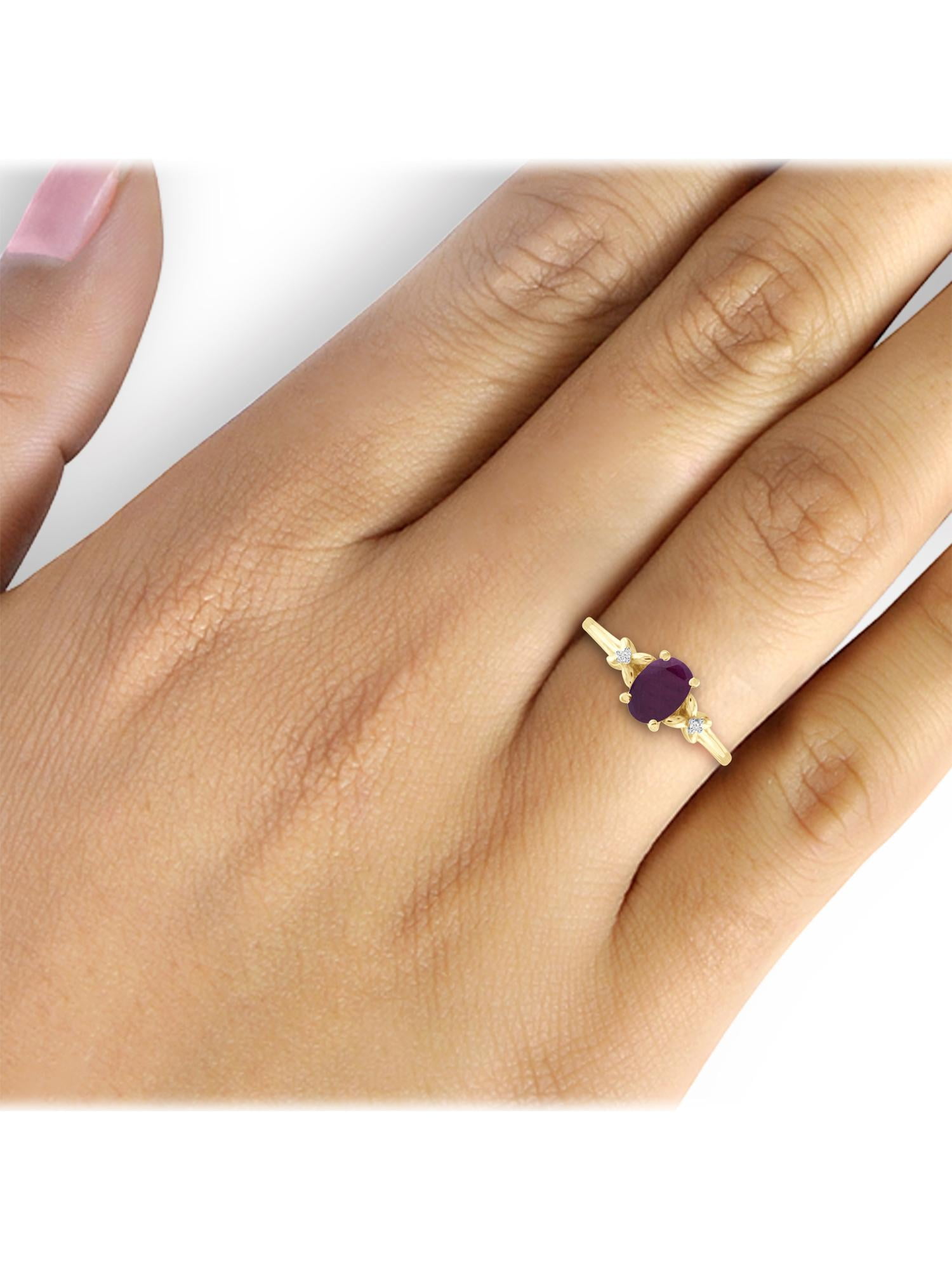 JewelersClub Ruby Ring Birthstone Jewelry – 0.75 Carat Ruby 14K Gold Plated Silver Ring Jewelry with White Diamond Accent – Gemstone Rings with Hypoallergenic 14K Gold Plated Silver Band