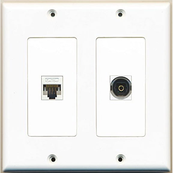 RiteAV - 1 Port Toslink 1 Port Cat5e Ethernet White - Dual Gang Wall Plate