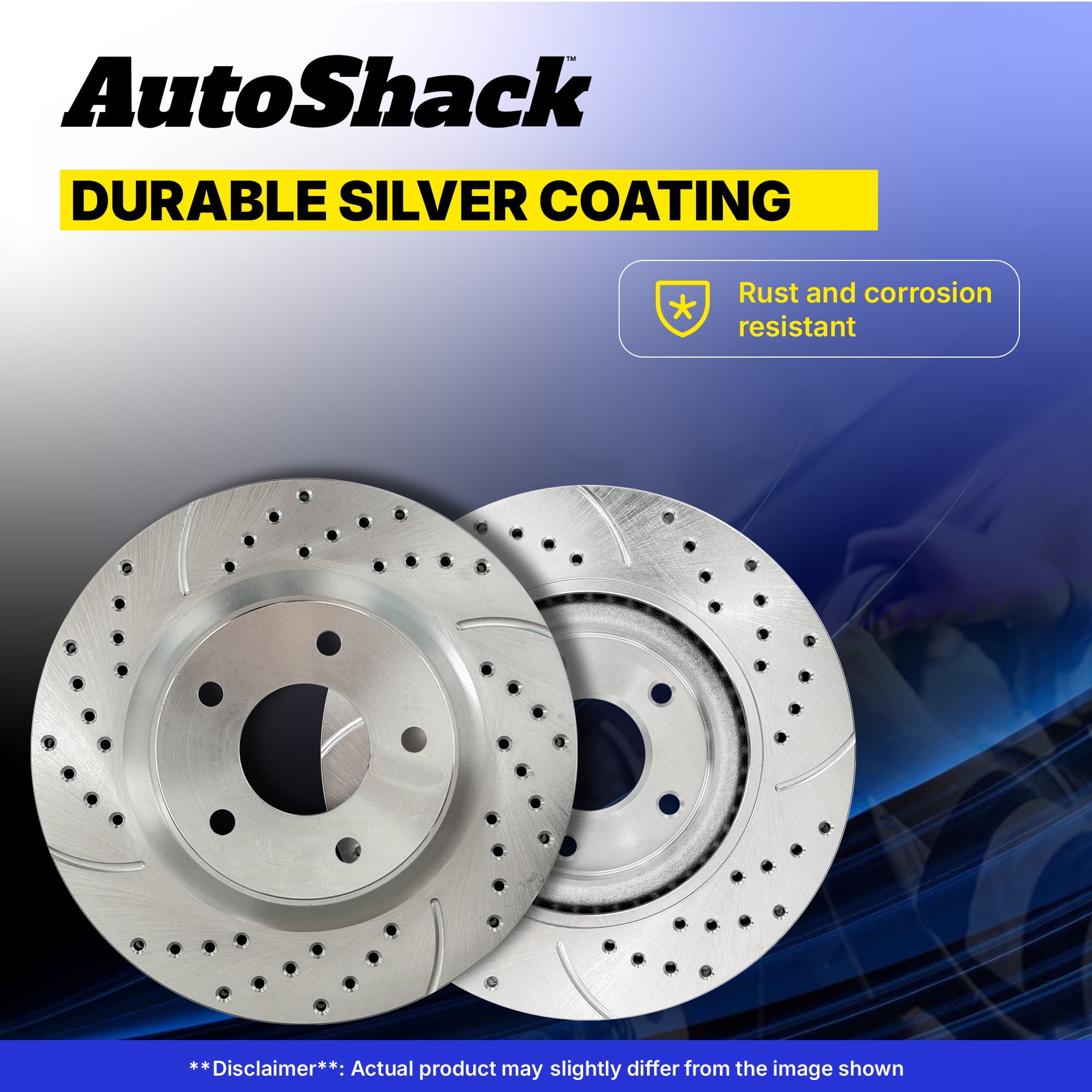 AutoShack Front Brake Rotors for Nissan, Versa 2012-2019 Versa Note 2014-2019 Micra 2015-2019, FWD L4 1.6L - Silver Zinc Coated Drilled & Slotted - SilverShield Pro - 10.24" (260 mm), 4-Lug
