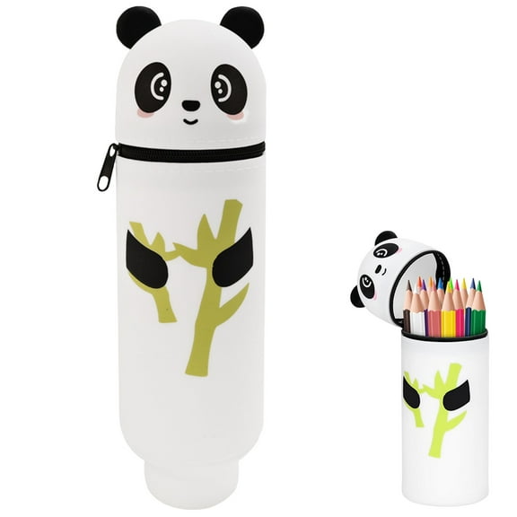 Clearance Office&Craft&Stationery under $5,Panda Silicone Pencil Case 2 In 1 Soft Silicone Case Kawaii Table Pen Holder Pencil Holder Cute Pencil Case Zipper Foldable Pen Bag