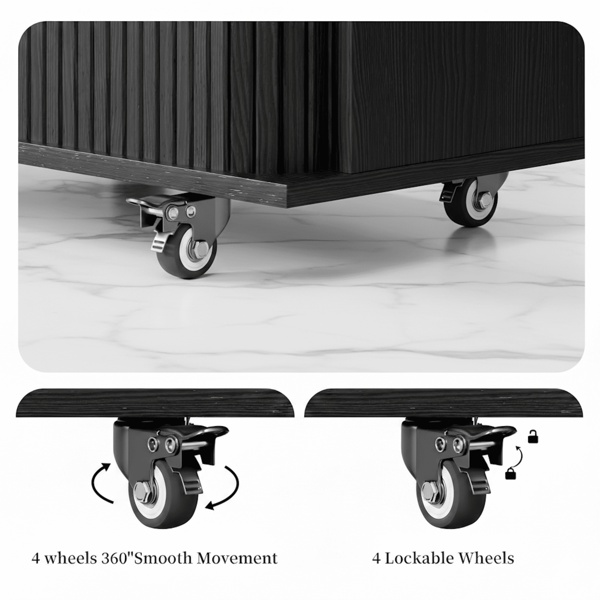 Aisword Rolling Kitchen Island with Drop Leaf Countertop, Mobile Kitchen Cart on Wheels, Sliding Door, Drawers, Spice Rack & 2-Tier Storage, Black
