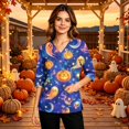 thumbnail image 5 of KLHDSF Womens Halloween Glowing Cartoon Ghost Print Scrub Top V Neck 3/4 Sleeve Soft Fall Workwear With Pockets Side Slit Ginger XL, 5 of 6