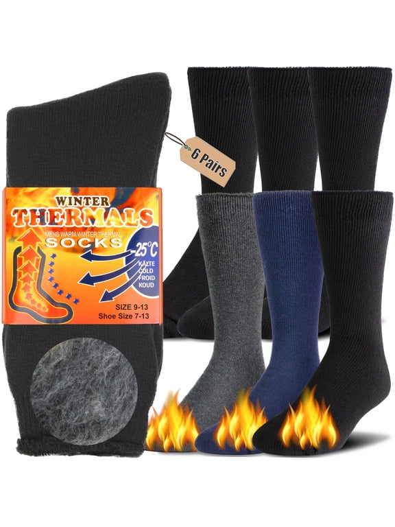 6 PairsMen's Winter Thermal Boot Thick Insulated Heated Socks For Cold Weather Outdoor Activities