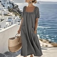 thumbnail image 4 of Ruimatai Women's Square Neck Gathered Short Sleeve Half-Button Loose Fit Casual Maxi Dresses with Pockets for Women Beach & Vacation Wear, 4 of 8