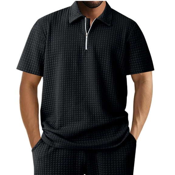 Dagegui Men's 1/4 Zip Up Short Sleeve Tshirt Black Casual Loose Fit Shirt Summer Solid Color Basic Tee Collared Golf Tops S
