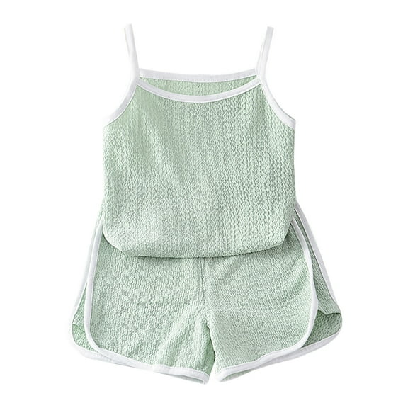 SUXIAN Summer Childrens Vest Set Girls Sleeveless Summer Clothes Large Childrens Style Loose Version Comfortable Outfit Sets Light Green 100