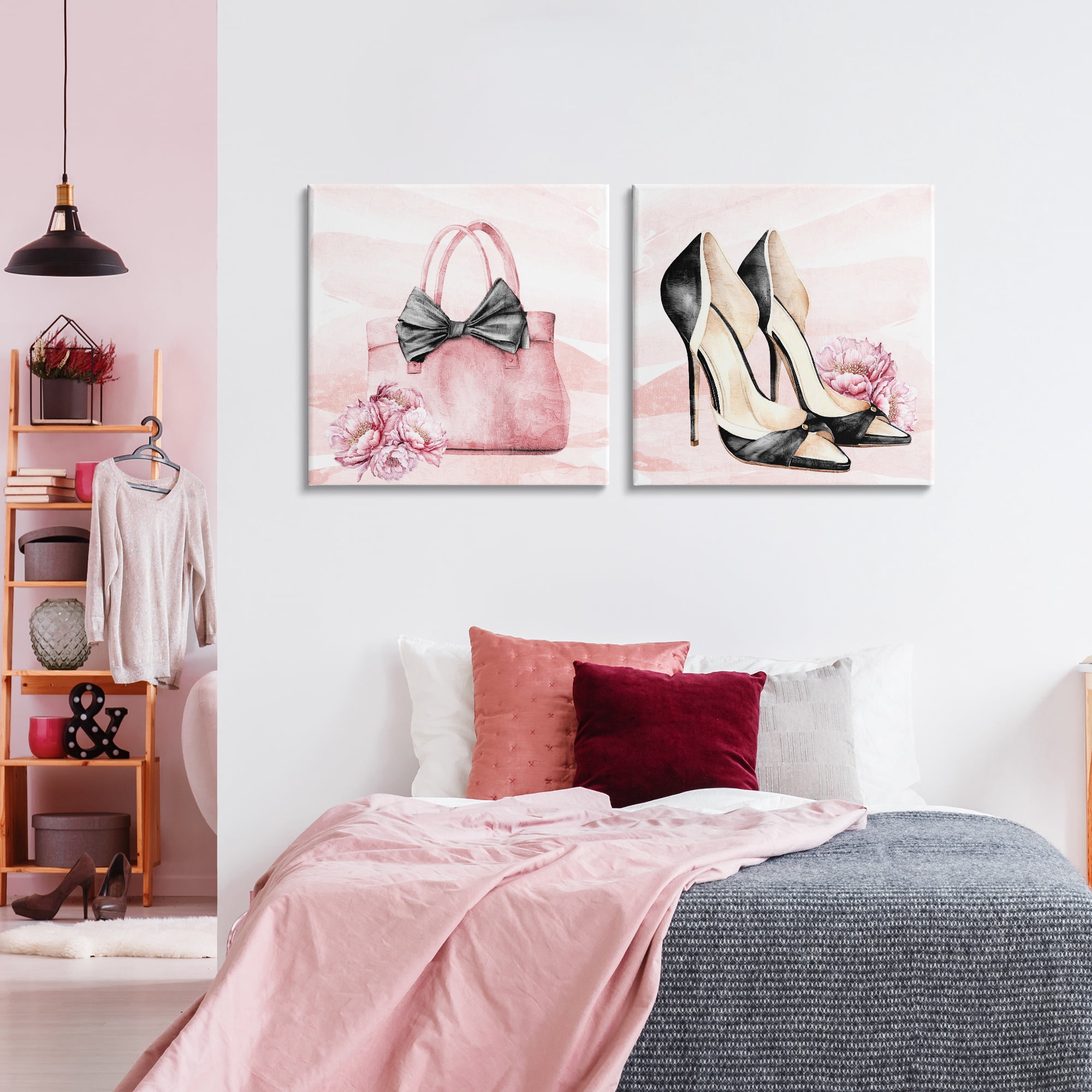 Stupell Industries Rosy Glam Time Shoes 2 Piece Canvas Wall Art Set, design by Kim Allen