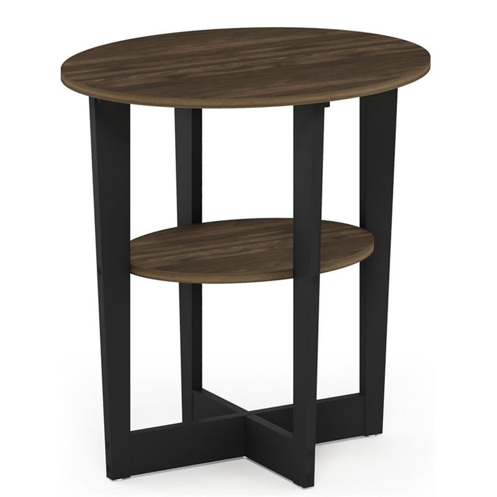 Furinno JAYA Contemporary Engineered Wood Oval End Table - Columbia Walnut/Black