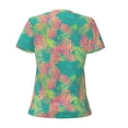 thumbnail image 3 of Goofa Colorful Palm Leaves Pattern Womens Deep V Neck Low Cut Tops Casual Summer Short Sleeve Ribbed Knit T-Shirts-Small, 3 of 5