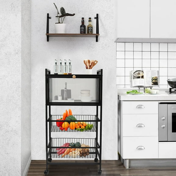 4-Tier Microwave Rack Bread Storage Kitchen Organizer Shelf W/ Brakeable Casters