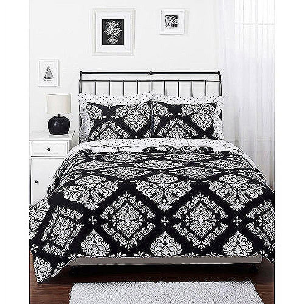Reversible Black and White Classic Noir 3-Piece Comforter Set with Shams, Full - image 2 of 10
